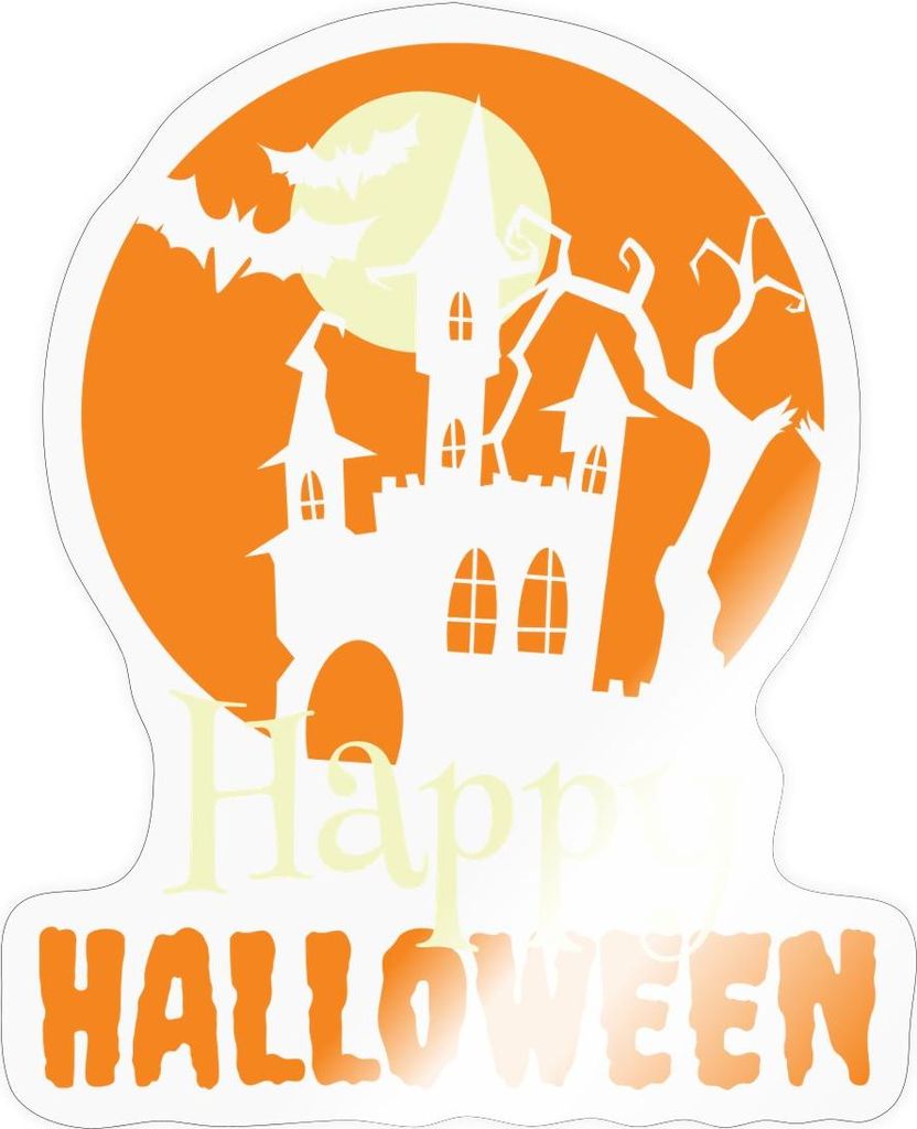Spreadshirt Happy Halloween Spukhaus Mit Vollmond Und Fledermaus Sticker Aufkleber, 10 x 10 cm, Transparent glänzend