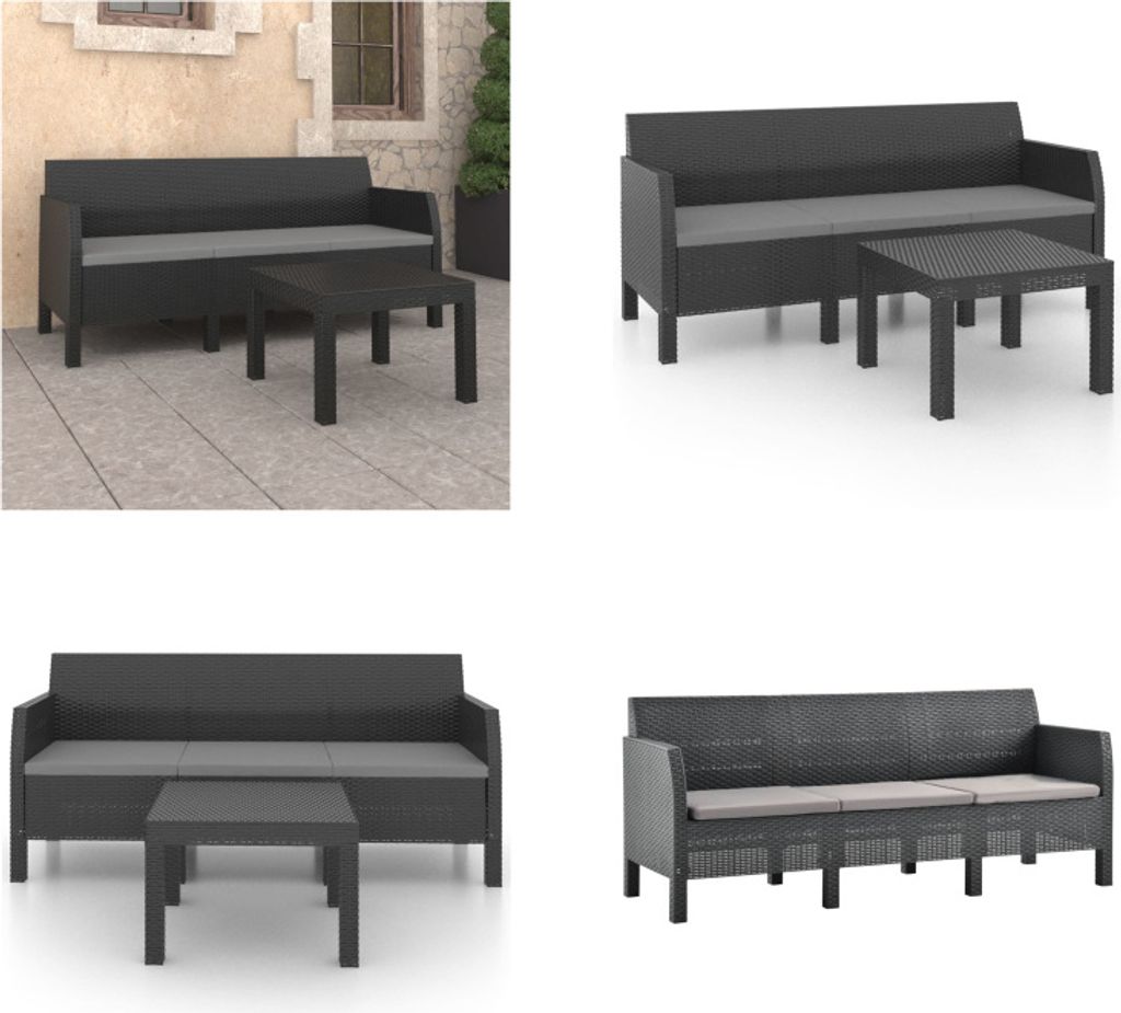 vidaXL 2 tlg. Garten Lounge Set mit Kissen PP Rattan Anthrazit - Garten-Lounge-Set - Garten-Lounge-Sets - Gartenmöbel-Set - Gartenmöbel-Sets