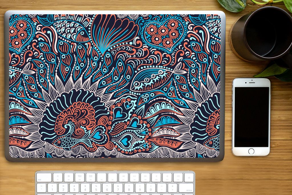 MuchoWow Laptop Aufkleber Sticker Cover Fisch - Koralle - Unterwasser - Abstrakt - Muster 40x30 cm - Laptop Dekoration - Selbstklebend