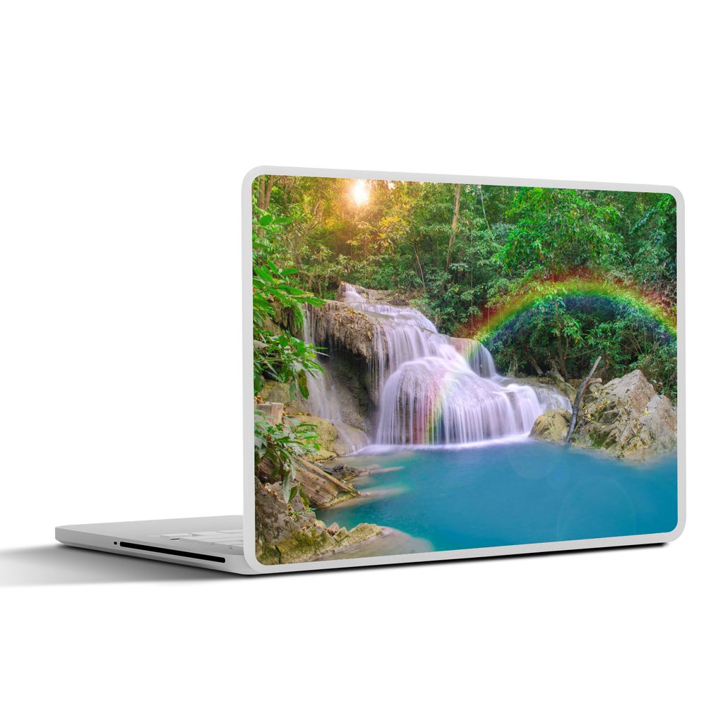 MuchoWow Laptop Aufkleber Sticker Cover Regenbogen - Sonne - Wasserfall - Natur 36.5x27.5 cm - Laptop-Sticker