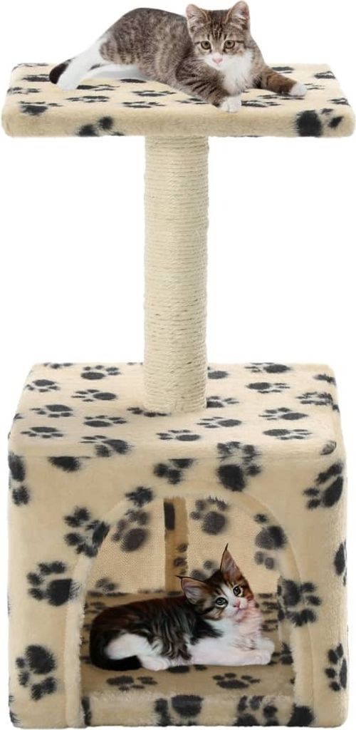The Living Store Katzen-Kratzbaum Sisal 55 cm Beige Pfoten-Aufdruck