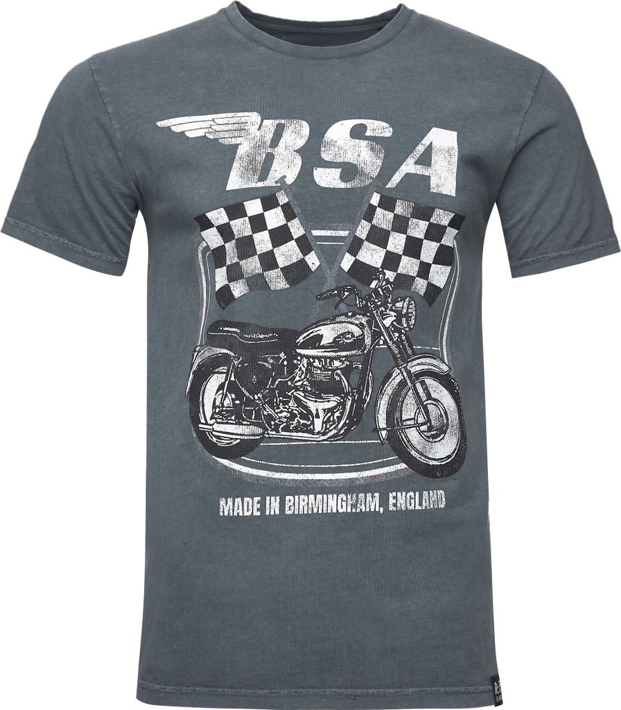 Recovered T-Shirt BSA British Motor Flag mit lässigem BSA-Print im Vintage-Stil Charcoal S