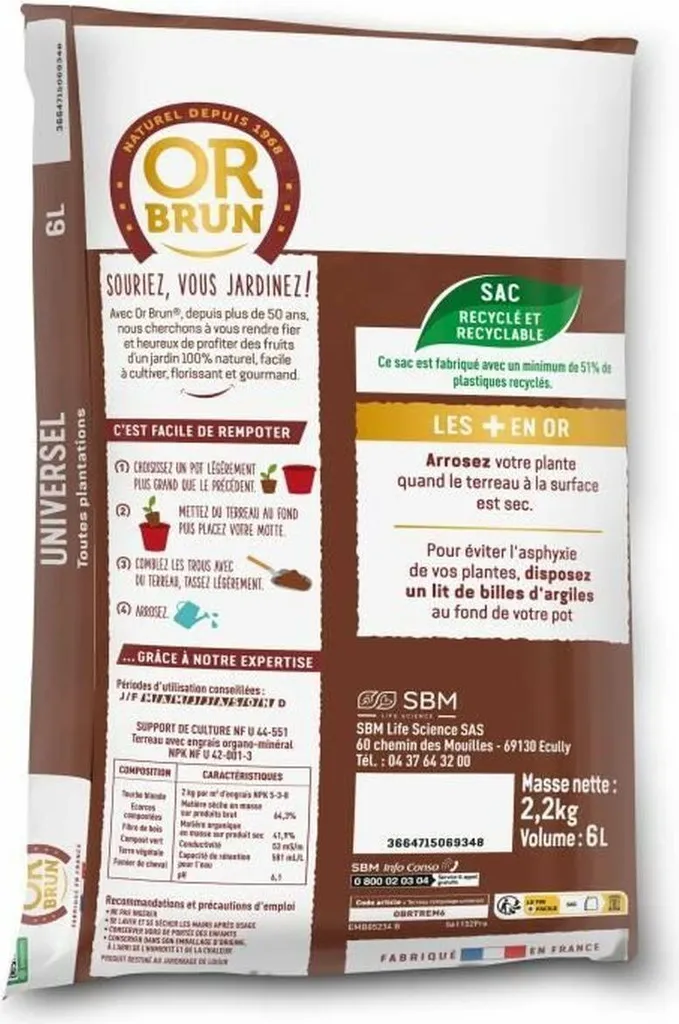 Terreau d'empotage Or Brun 6 L : Formule aérée avec rétention d'eau optimisée - 2