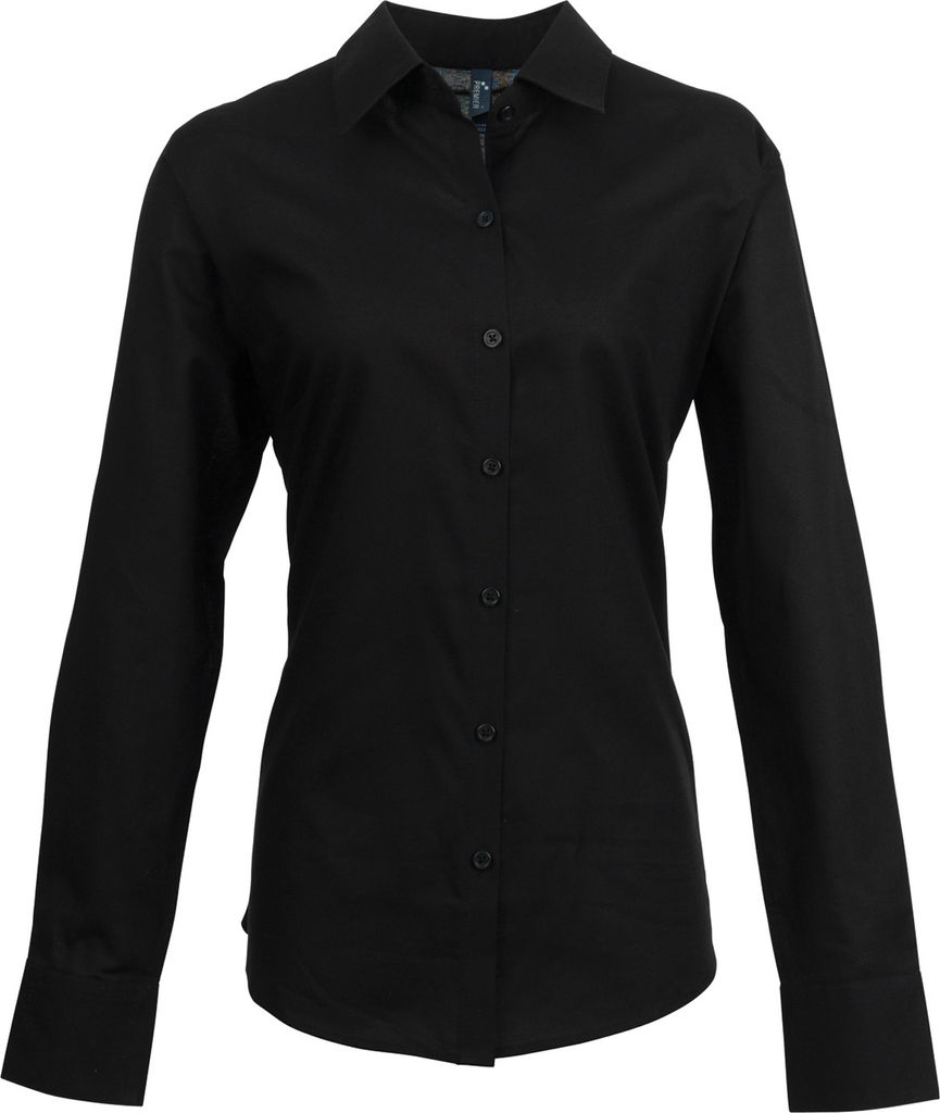 Premier Damen Oxford-Bluse / Bluse / Arbeitshemd, langärmlig RW2820 (46) (Schwarz)