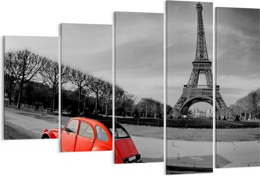 Bild auf Leinwand - Leinwandbild - Auto Eiffle Kultur Architektur - 150x100cm - Wand Bild - Wanddeko - Leinwanddruck - Bilder - Kunstdruck - Leinwa...