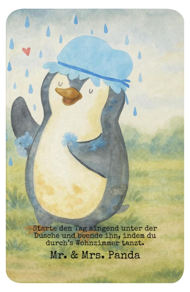 Mr. & Mrs. Panda Heimdecke Pinguin Duschen Design 100 x 150 cm - Weiß - Geschenk, Singen, Kuscheldecke, Wohndecke, Couchdecke, Duschkonzert, Neuan...