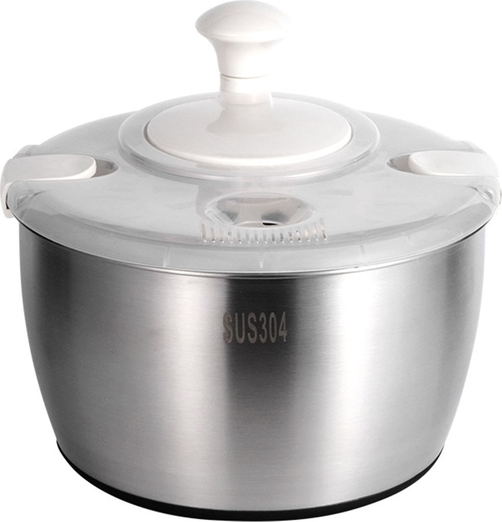 Salatschleuder aus Edelstahl mit Abtropfkorb, rutschfester Basis, Stoppknopf, großer 5,3-Quart-Gemüsetrockner