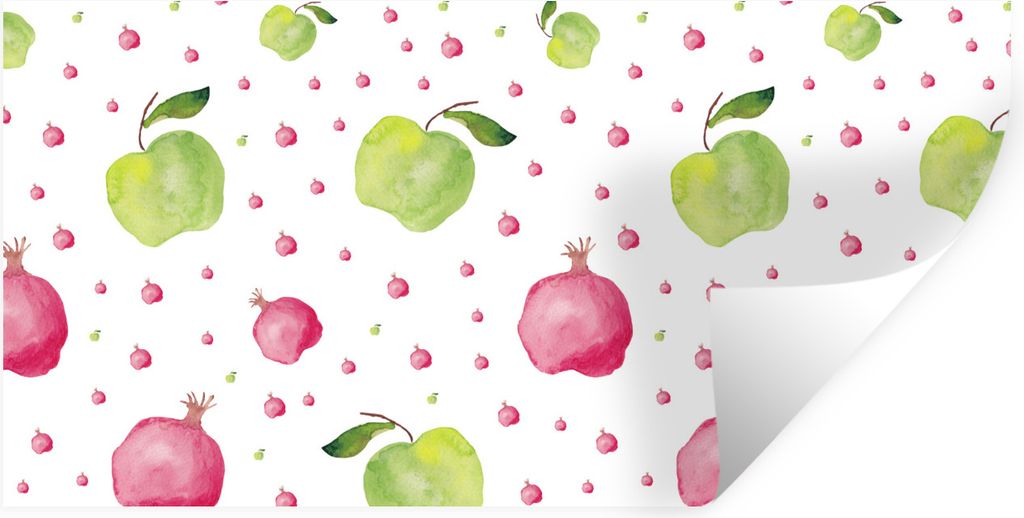 MuchoWow Wandtattoo Wandsticker Wandaufkleber Äpfel - Granatäpfel - Aquarell - Design 40x20 cm Selbstklebend und Repositionierbar - Aufkleber