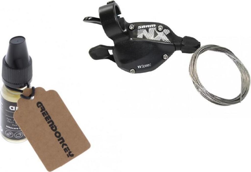 1x Trigger-Schalter Sram NX 11-f. rechts schwarz,mit Klemme + Greendonkey Kettenöl