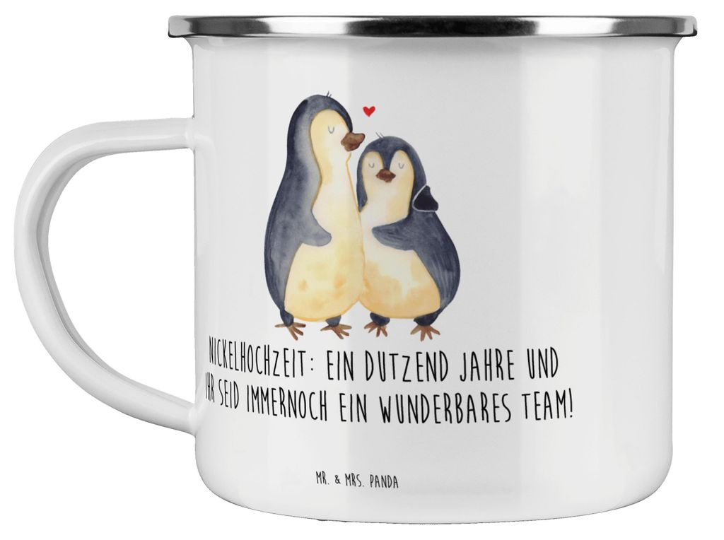 Mr. & Mrs. Panda Emaille Tasse 12. Hochzeitstag Nickelhochzeit - Weiß - Geschenk, Heiraten, Teetasse, wunderbares Team, zwölf Jahre Ehe, Pott, Ge...