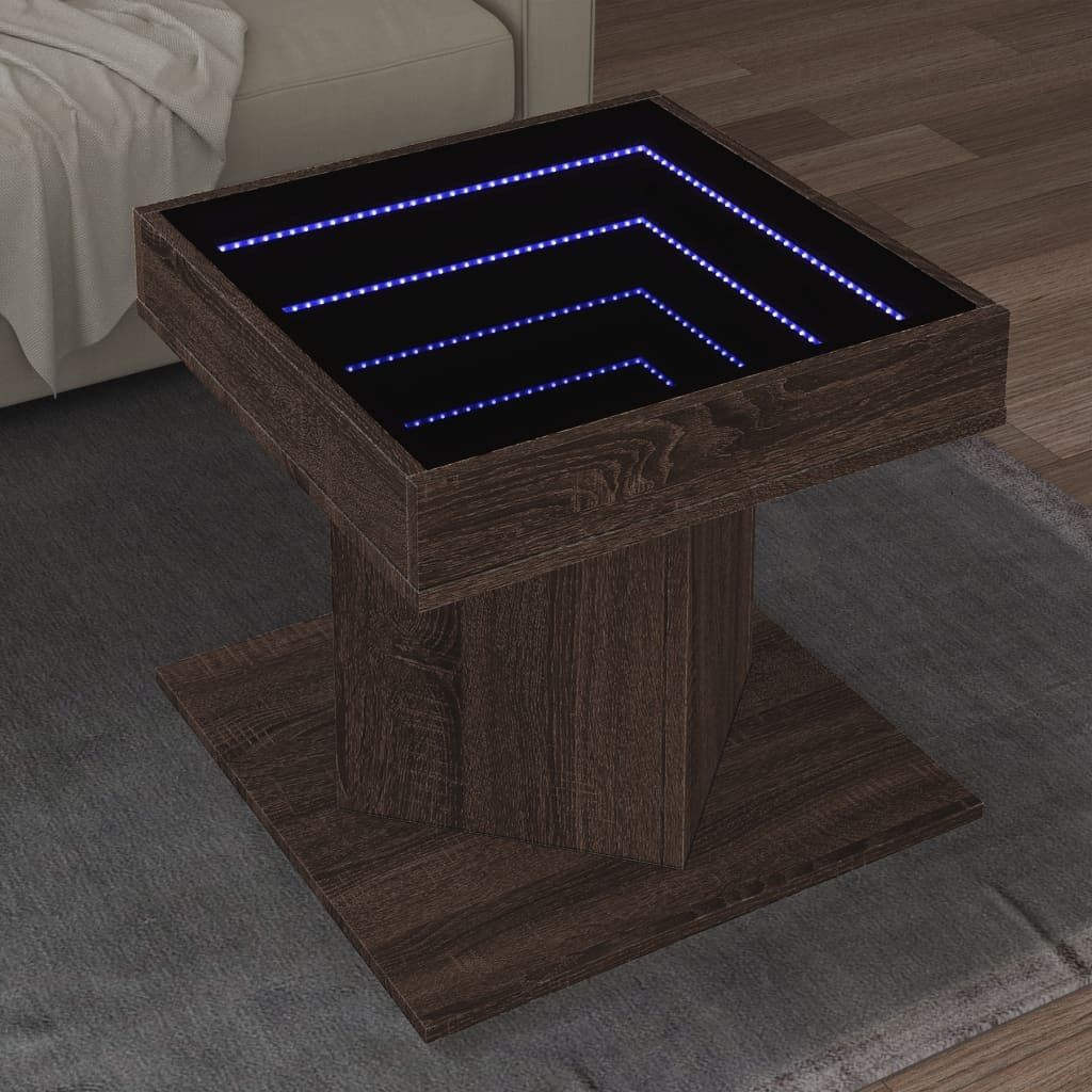 Möbel LED-Couchtisch Braun Eichen-Optik 50x50x45 cm Holzwerkstoff - Couchtische 847566