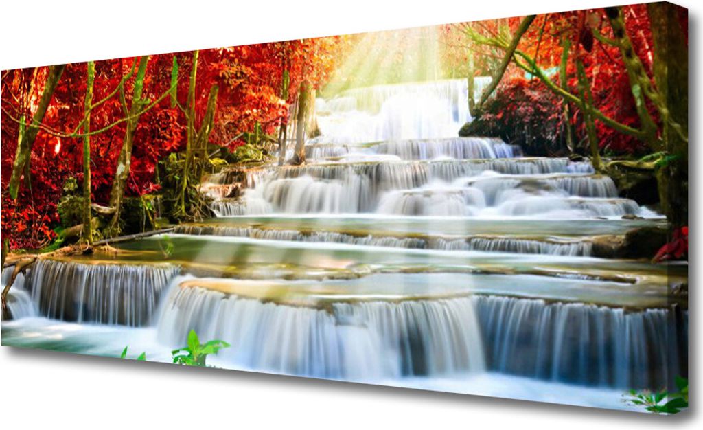 Tulup Leinwand-Bilder 125x50 Wandbild Canvas Kunstdruck Wasserfall Wald Natur
