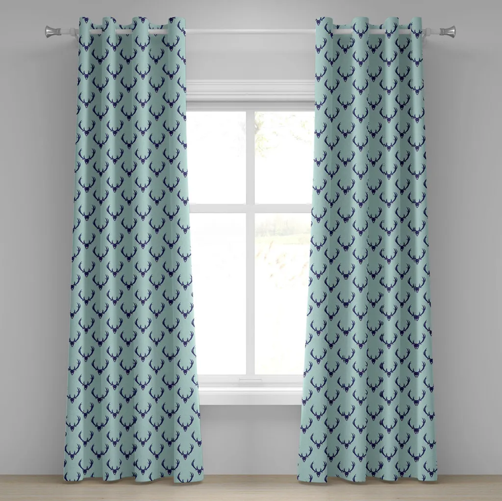 Rideaux occultants cerf design jungle abstraite bleu marine 280x245