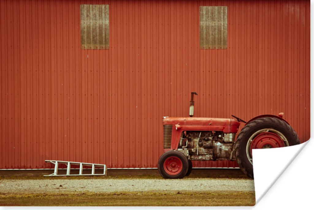MuchoWow Poster Traktor - Scheune - Rot - Bauernhof 120x80 cm - Bilder