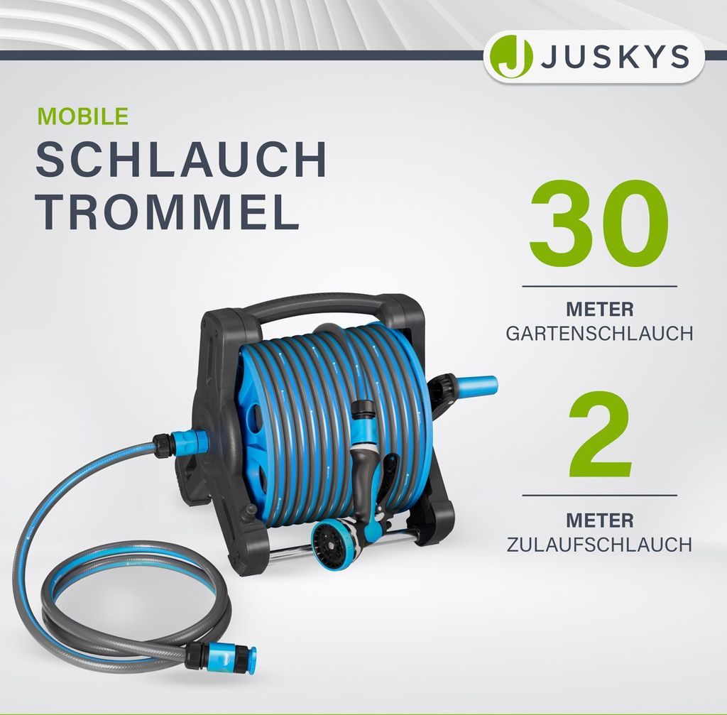 Juskys Schlauchtrommel mit 30 m Wasserschlauch und
