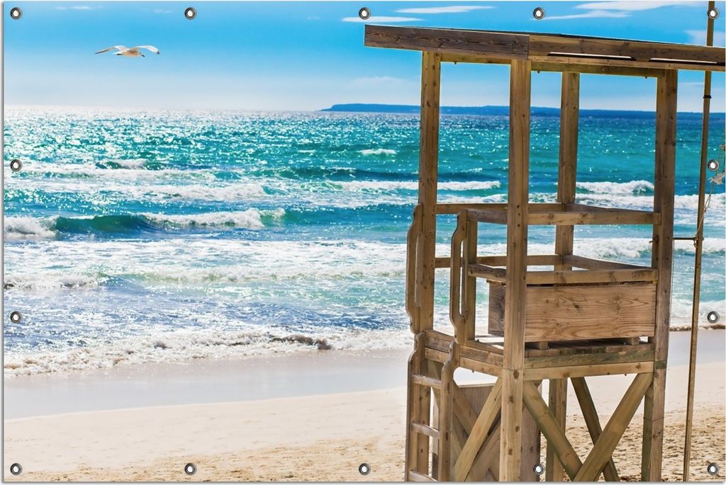 Wallario Outdoor-Poster für Garten oder Balkon, Motiv Badestrand - Mallorca Spanien, in ca. 120 x 180 cm