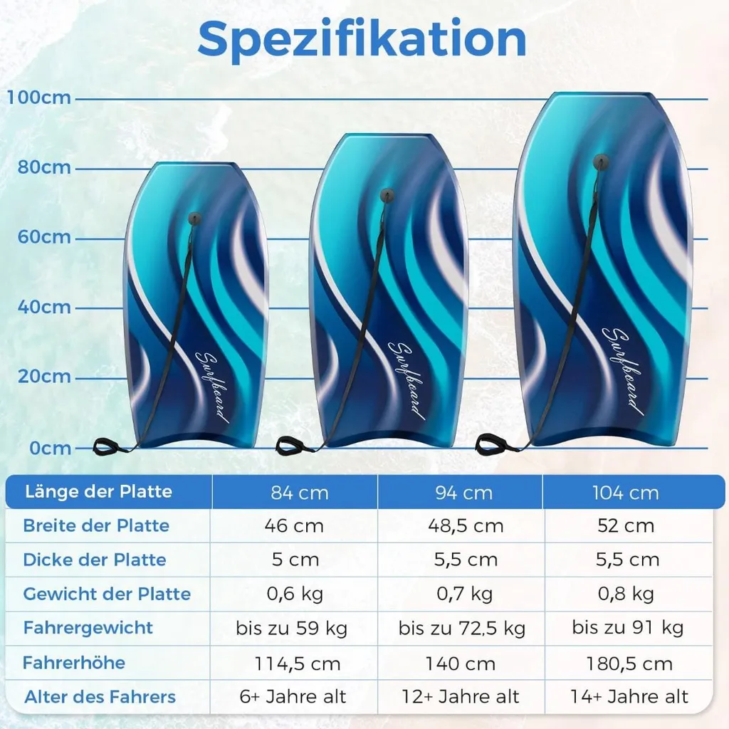 Bodyboard 104cm Incassable Noyau EPS avec Leash : Finies les Planches Perdues - 3