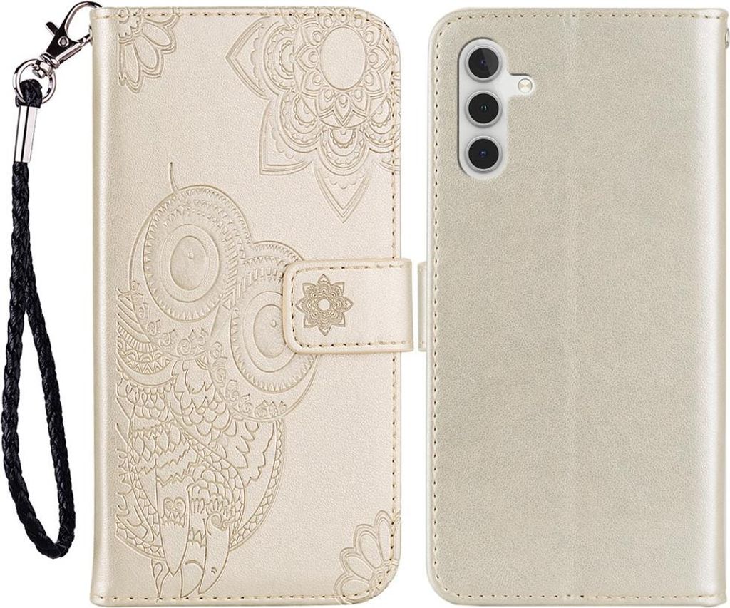 Samsung Galaxy A15 Hülle - Coverup Eulen Klapphülle - Gold