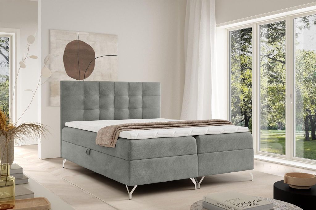 Boxspringbett Schlafzimmerbett CANDELA 160x220cm Stoff Coral Grau