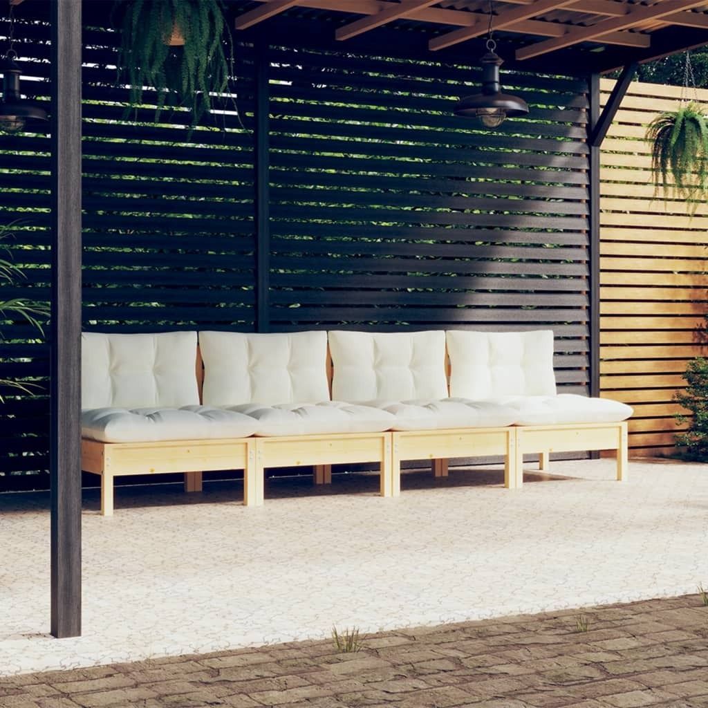 4-Sitzer-Gartensofa mit Creme Kissen Massivholz Kiefer , Gartensofas Design 2024