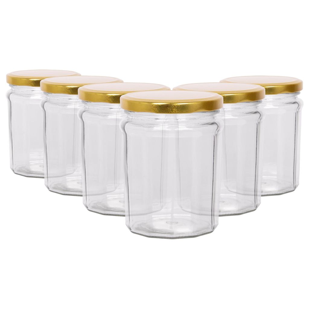 6x 450ml Marmeladengläser mit Golddeckel - Leer Schraubenkopf Küche Essen Honig Würzen Konservieren Einmachen Lagerung Glas-Set - Von Argon Ta