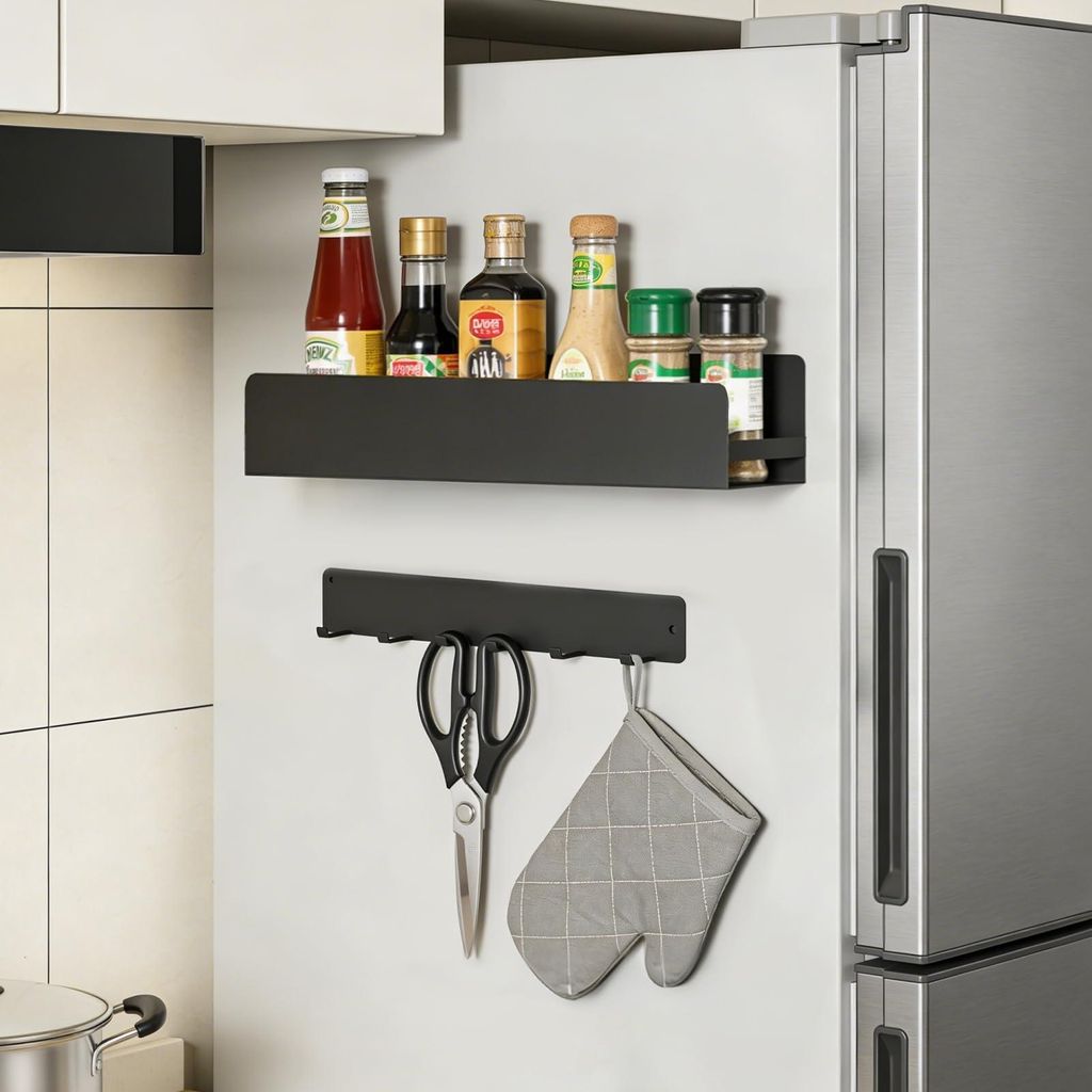 Magnetische Gewürzregale, 2er-Set, Gewürzorganizer aus Metall, kein Bohren erforderlich, für Kühlschrank, Mikrowelle, Waschmaschine und Küche,...
