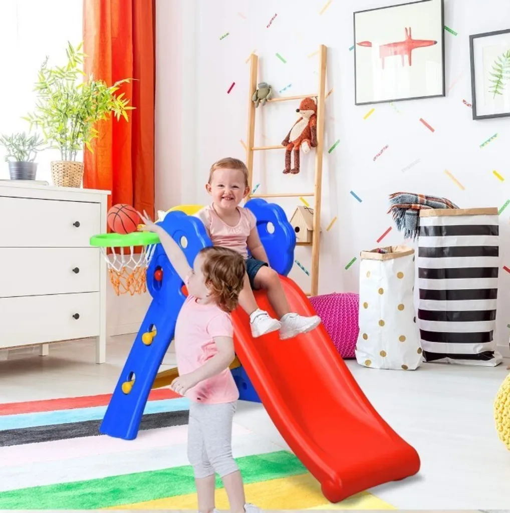 Toboggan Enfant Pliable Gain de Place avec Panier de Basket pour Petit Espace