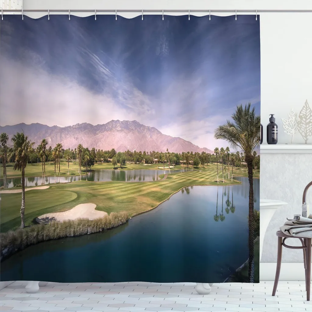ABAKUHAUS Tenda da doccia Golf, Paesaggio pittoresco del Chino Canyon Palm Springs Summer Day, 175 x 200 cm, verde oliva Ceil Blu