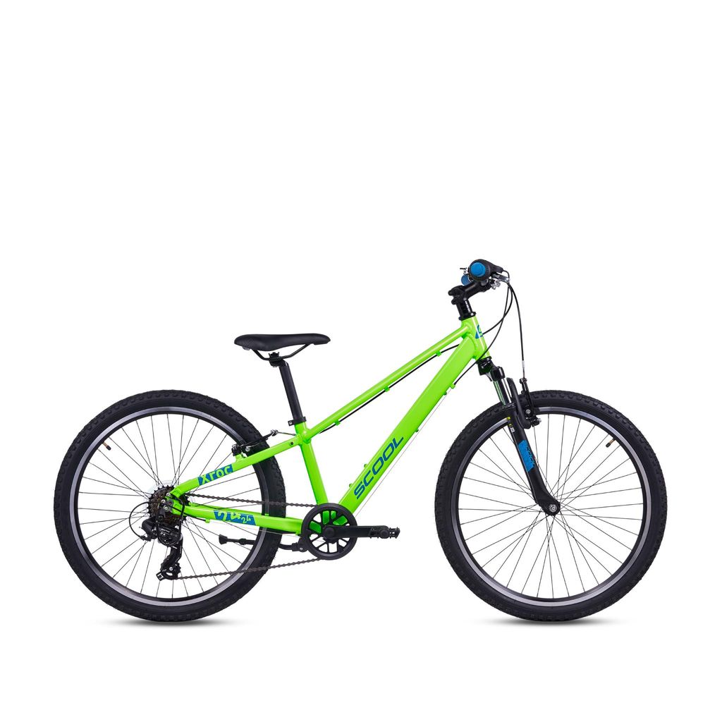24 Zoll Kinderfahrrad, 7-Gang, MTB Kinderfahrrad, S’COOL Xroc pro, ab 7–11 Jahre, 130–150 cm, Neongrün/Ozeanblau