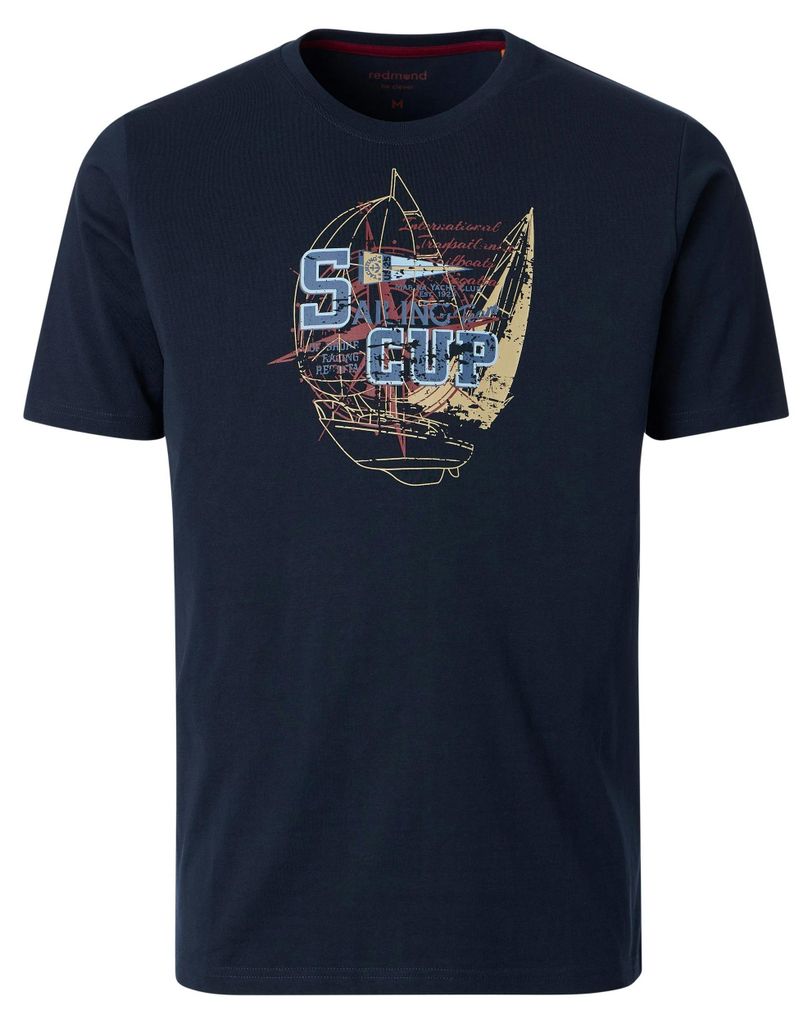 REDMOND Casual Herren T-Shirt Kurzarm Rundhals Comfort Marine Segelboot L