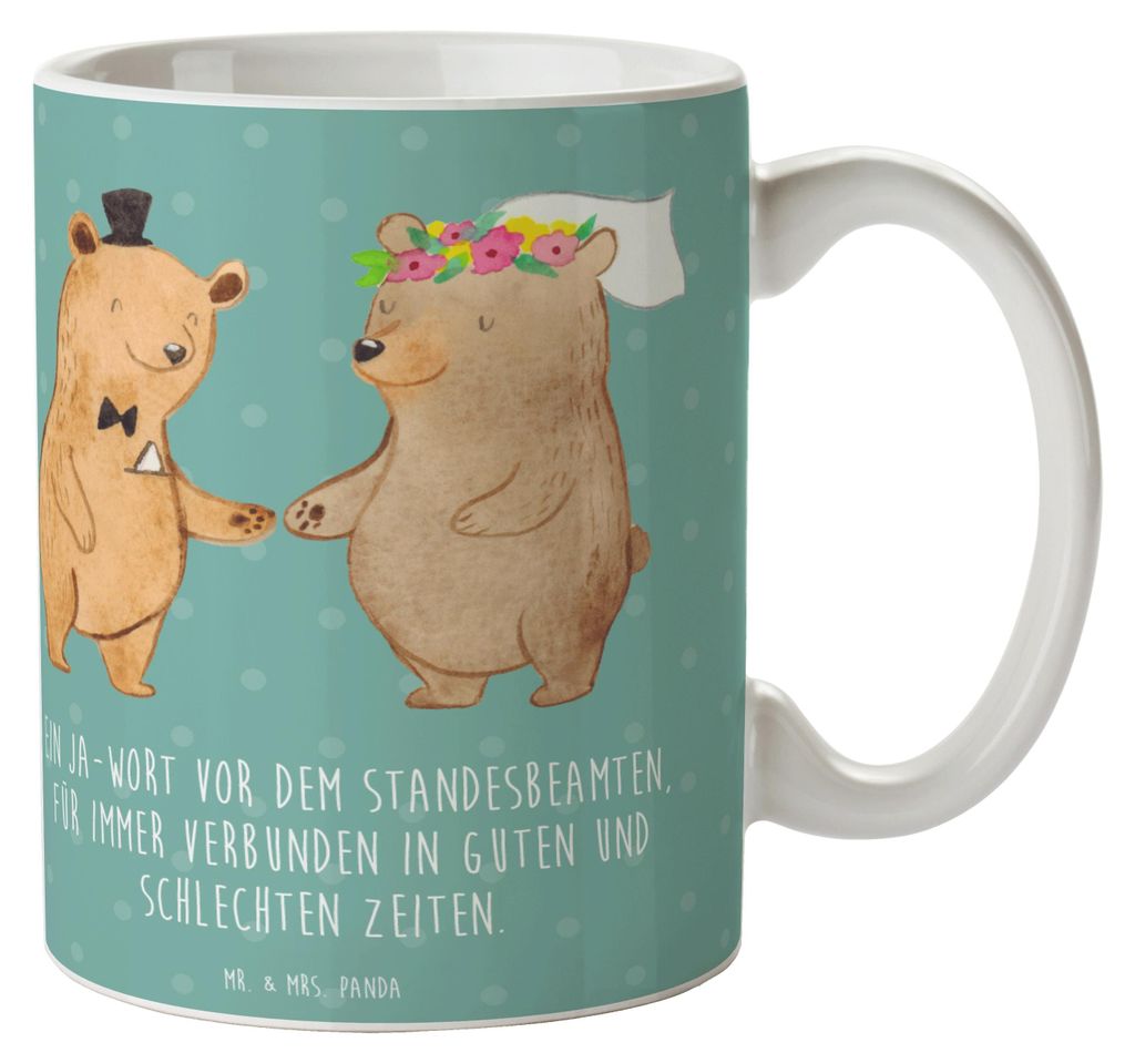 Mr. & Mrs. Panda Tasse Standesamtliche Trauung Versprechen - Meeresbrise - Geschenk, Keramiktasse, Pott, Kaffeebecher, Teetasse, Geschenke, Ehevers...