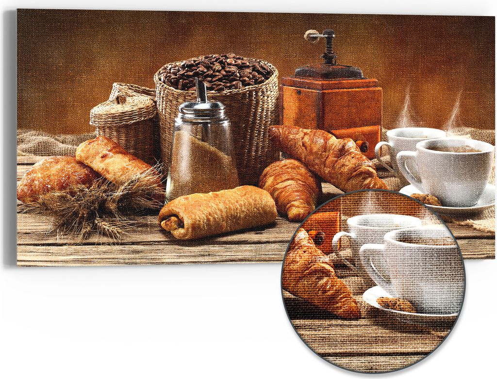 DEQORI Hybrid Leinwand Bild 60x30 cm 'Genussvolle Pause' Wandbild Glas flach modern