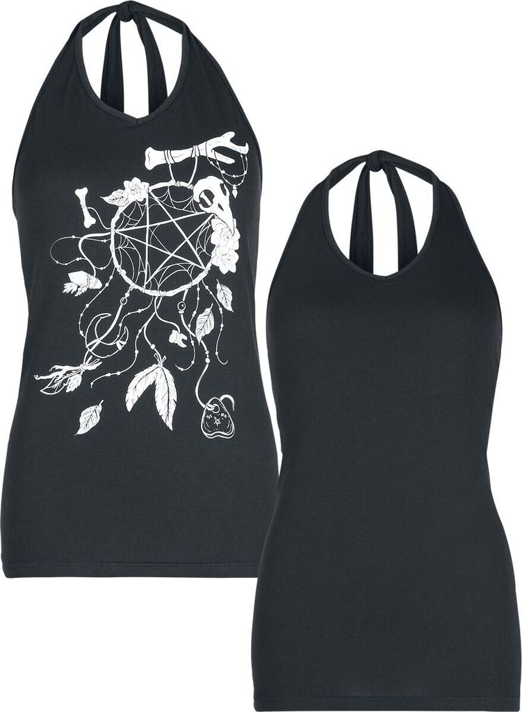Gothicana by EMP Damen schwarzes Top Double Pack Neckholder mit großem Traumfänger Frontprint XXL