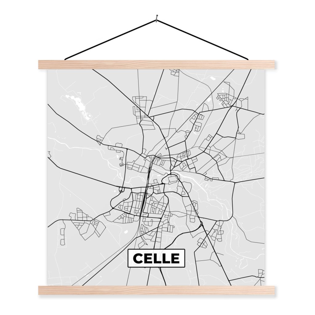 MuchoWow Textilposter Deutschland - Stadtplan - Karte - Celle 120x120 cm mit holzfarbenen Rahmen - Textil-Poster