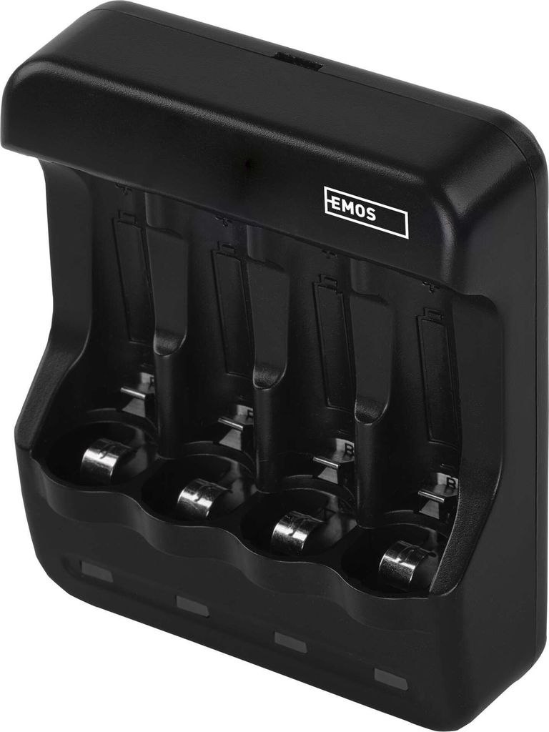 EMOS Akku-Ladegerät für 4 Zellen, 300 mA, universales NiMH, NiCd Batterieladegerät für 1-4x AAA, AA, USB, Micro-USB Kabel 60 cm, N9321