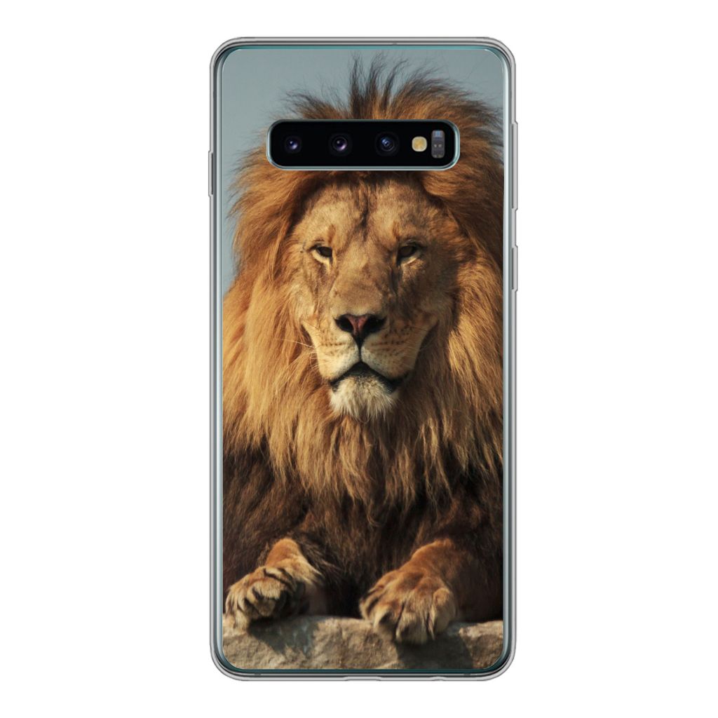 MuchoWow Handyhülle Schutzhülle Hülle für Samsung Galaxy S10 Löwe - Felsen - Porträt Silikon Softcase Handy Hülle - Handytasche