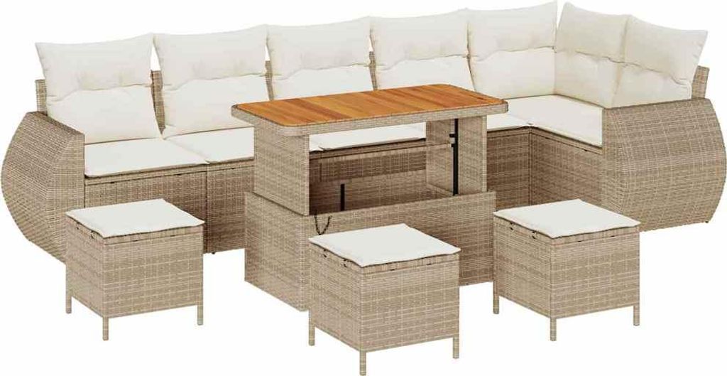vidaXL Gartensofa-set mit Kissen 10 pcs Beige und Creme Poly Rattan