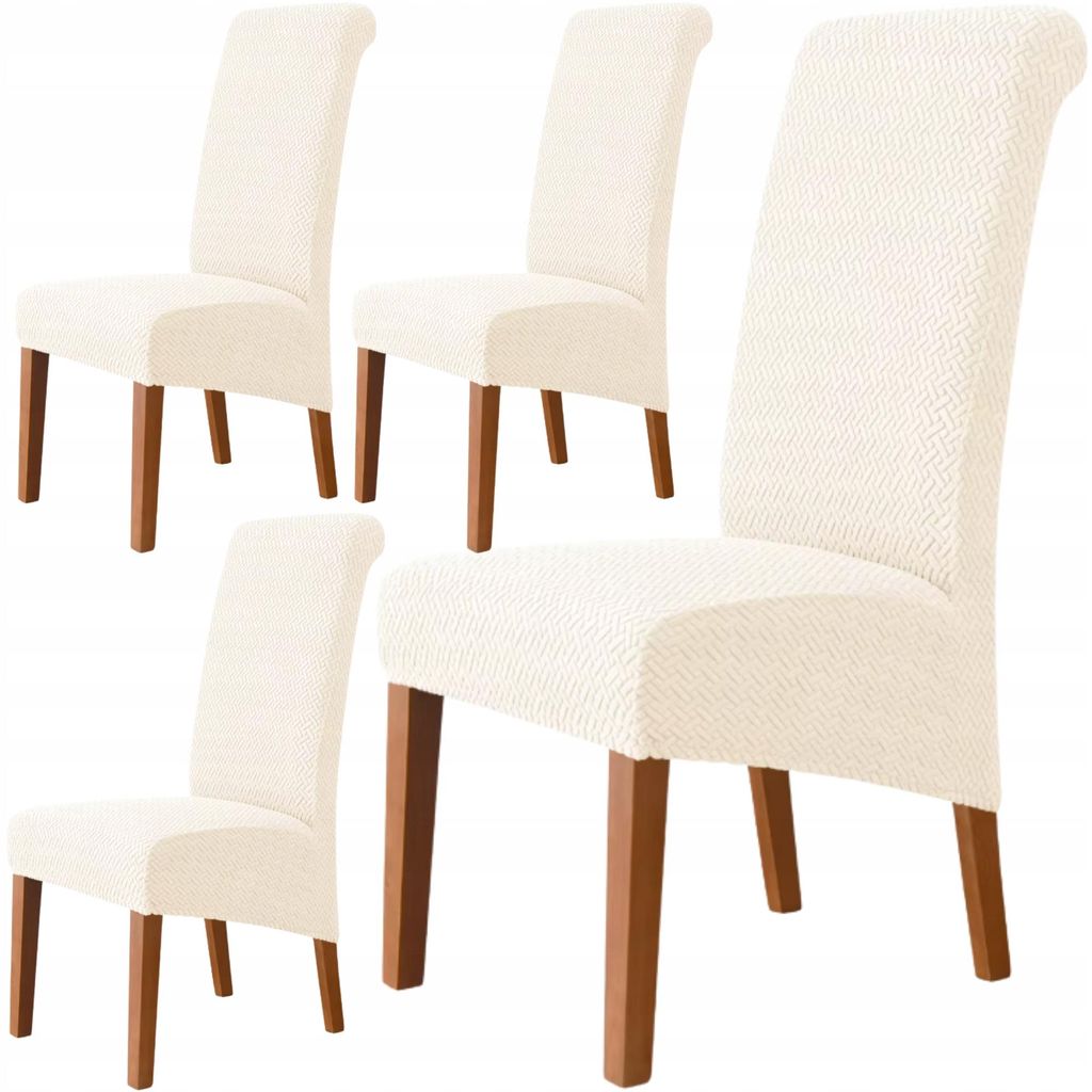 Stuhlhussen XL Creme Jacquard 4er Pack - Stretch Bezug - Produktbild 