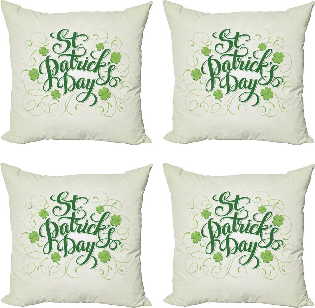 ABAKUHAUS Kleeblatt Kissenbezug Set (4 Stück), St Patrick Tag wirbelt Kunst, Moderner Doppelseitiger Digitaldruck, 40 cm x 40 cm, Grün Lindgrün