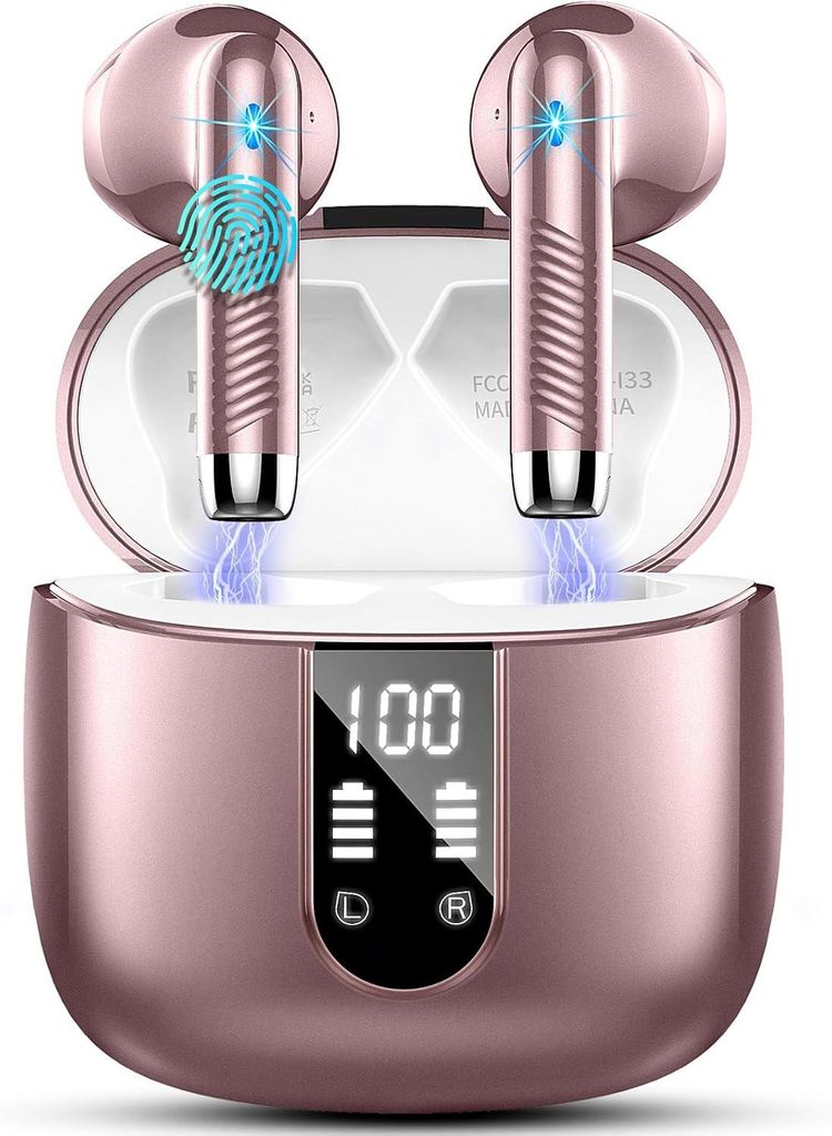 Bluetooth Kopfhörer In-Ear mit 4 Mikrofonen, ENC Noise Cancelling, 48h Akku, IP7 Wasserdicht, LED Display, Wireless Earbuds mit USB-C Schnellladung