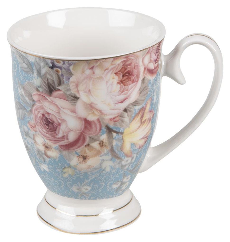 Clayre & Eef Tasse 300 ml Blau Weiß Porzellan Blumen Produktbild 