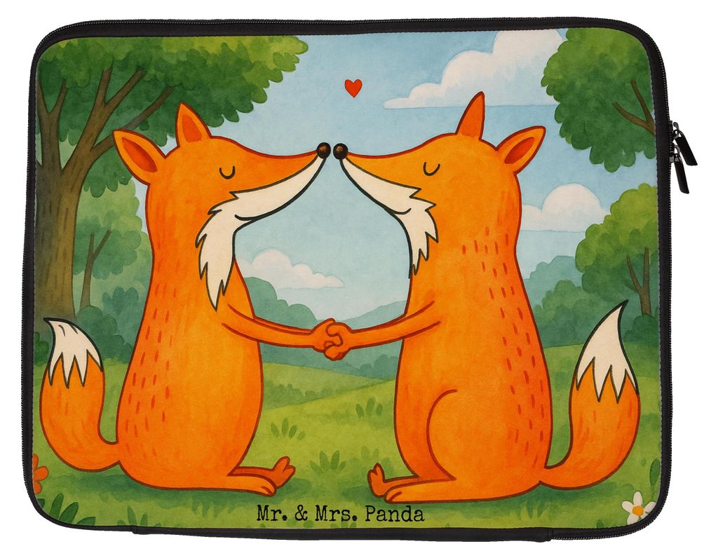 Mr. & Mrs. Panda Laptop Tasche Füchse Liebe Design 20 x 28 cm - Weiß - Geschenk, Fuchs, Laptophülle, Freundin, Fox, Hülle, Sleeve, Ehemann, Lap...