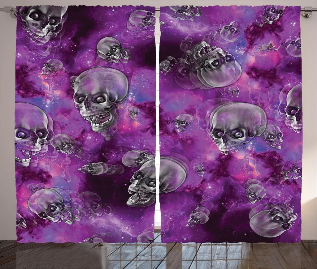 Rideau Halloween ABAKUHAUS Crâne dans l'Espace, Noir et Violet, 280x225cm
