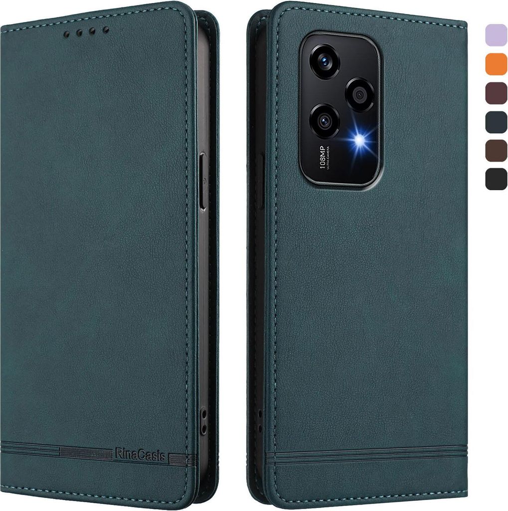Hülle für Honor 200 Lite, Retro Kunstleder Ständer Klapphülle mit Kartenfächer und Magnetische Grün