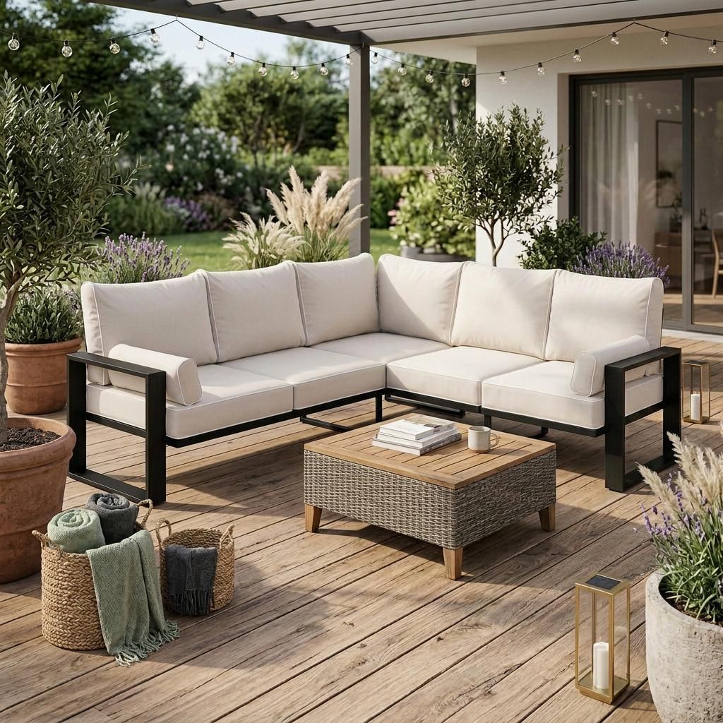 BEAUTYSOFA | VERDINO Gartenecke Beige – Garten Lounge Ecke Produktbild 