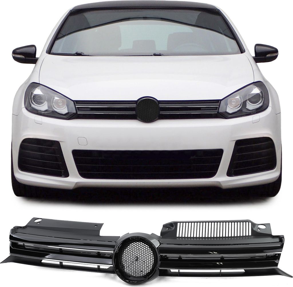 Kühlergrill Sportgrill Grill mit Chrom Leiste in Schwarz Glanz für VW Golf 6 VI