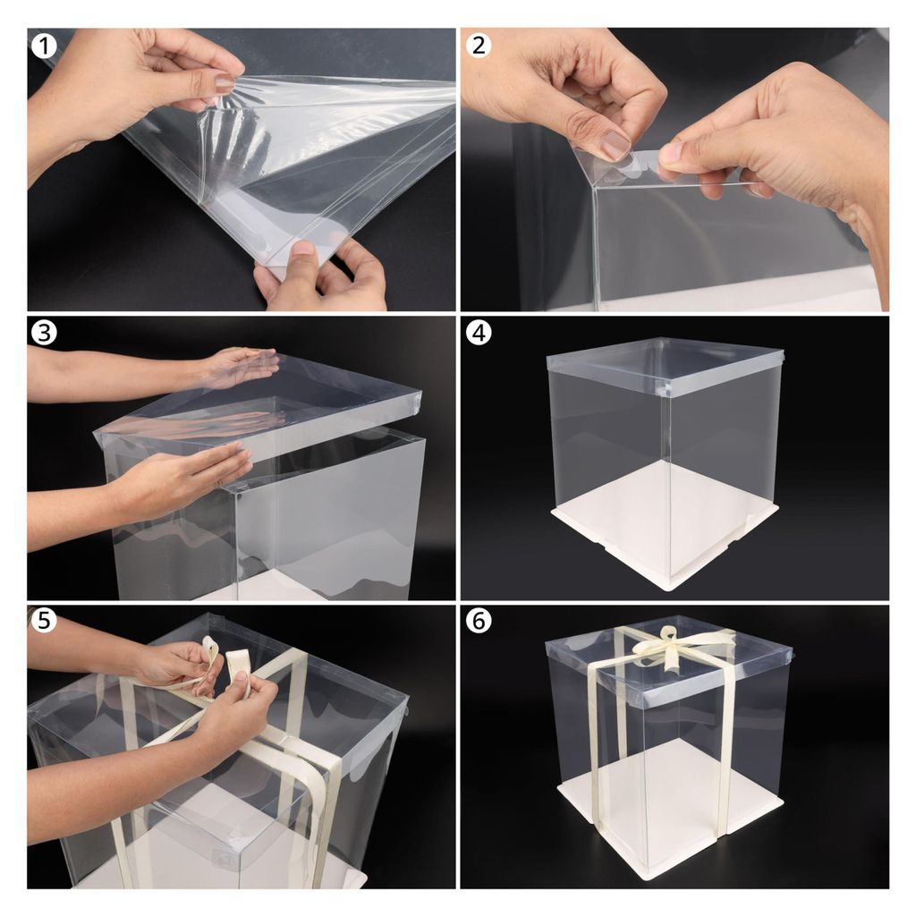 Produktbild von Cake Boxes Tortenbox Durchsichtige Geschenkbox 30*30*25cm Tortenschachtel Transportbox Torte Geschenkbox Durchsichtig Wiederverwendbar Mit Sockel Und Band Für Geburtstag Dessert 2Stk (Schwarz