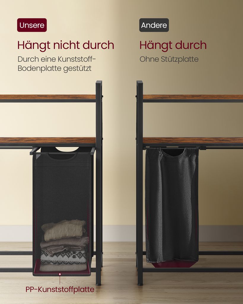 VASAGLE Wäschekorb 3 Fächer, 2 Ablagen,ausziehbar und Produktbild 3