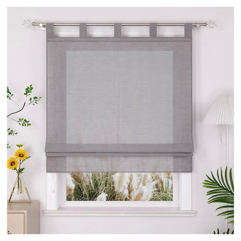 Römisches Rollo Lichtfilternd Verdunkelnd mit Schlaufen, Moderne Dekoration für Wohnzimmer und Küche Grau BxH 120 x 140 cm