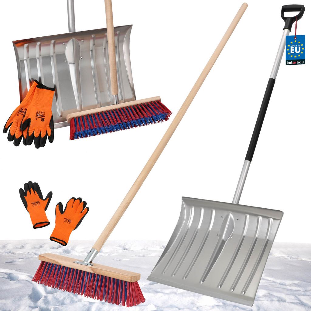 KOTARBAU Set Schneeschaufel mit Aluminiumtiel 138 cm Straßenbesen 43 cm + Handschuhe Schneeschieber Snow Shovel Schneeräumer Gartenbesen mit St...